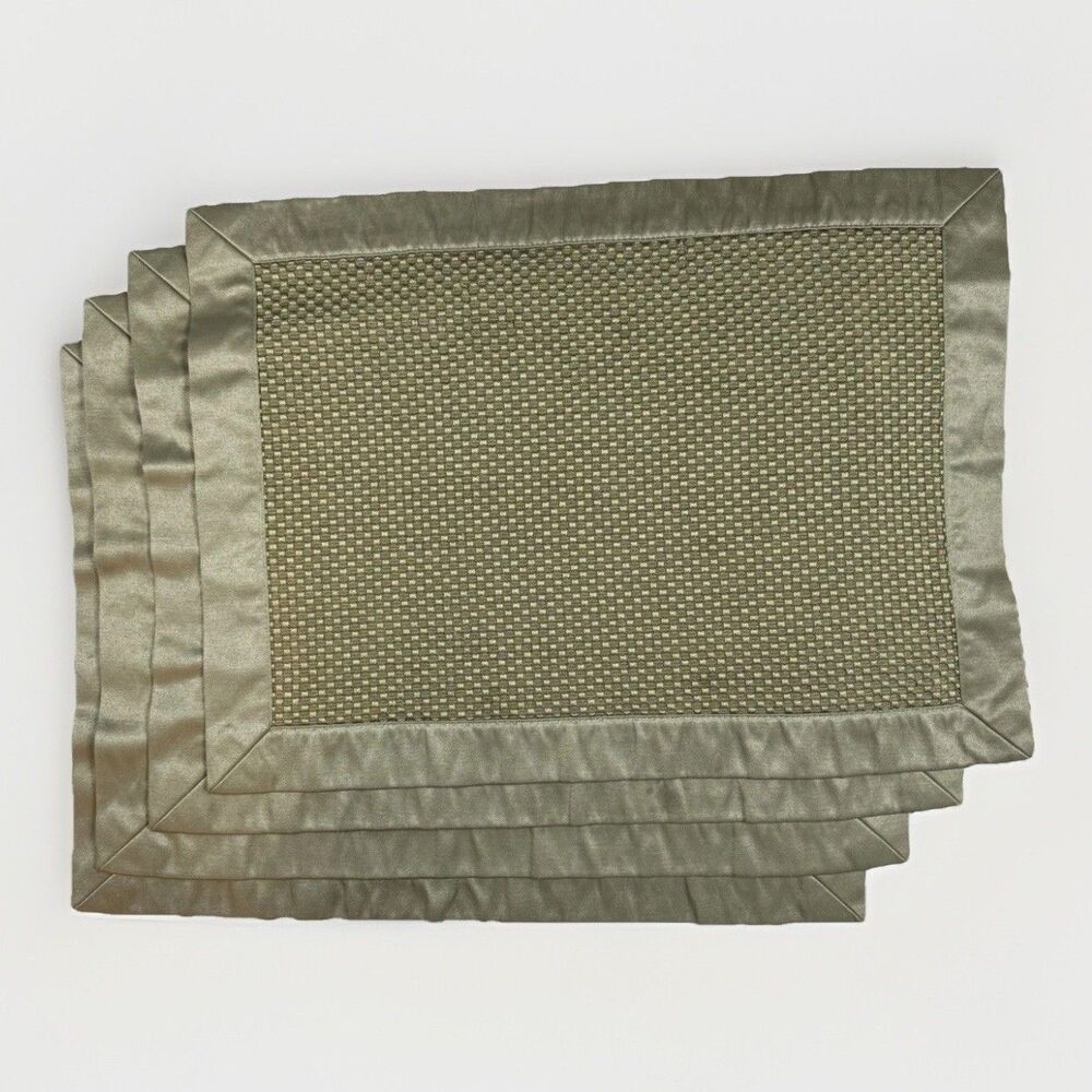 Olive Green Reversible Placemats Set of 4 Woven Satin Trim Table Decor